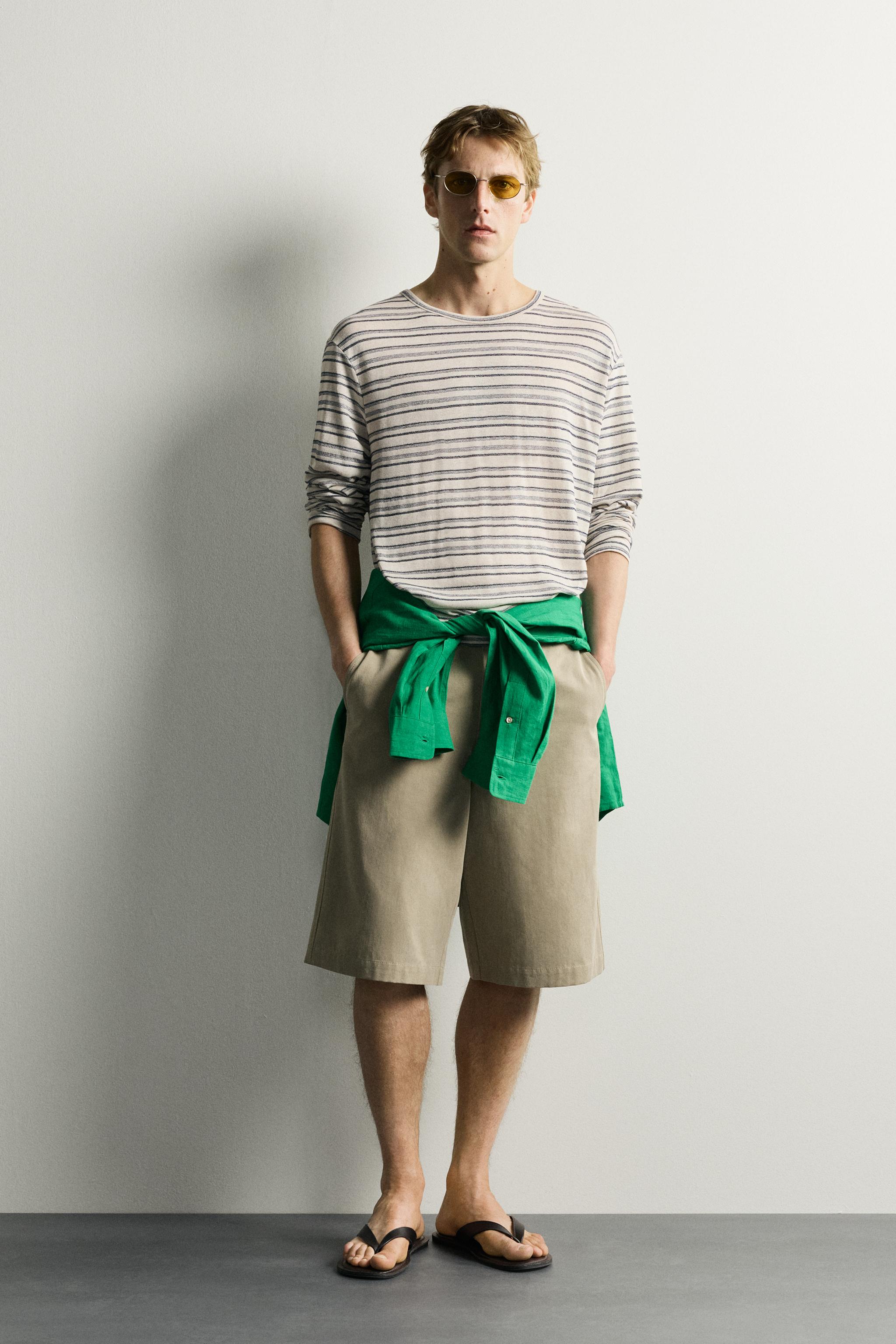 VISCOSE-LINEN STRIPED T-SHIRT